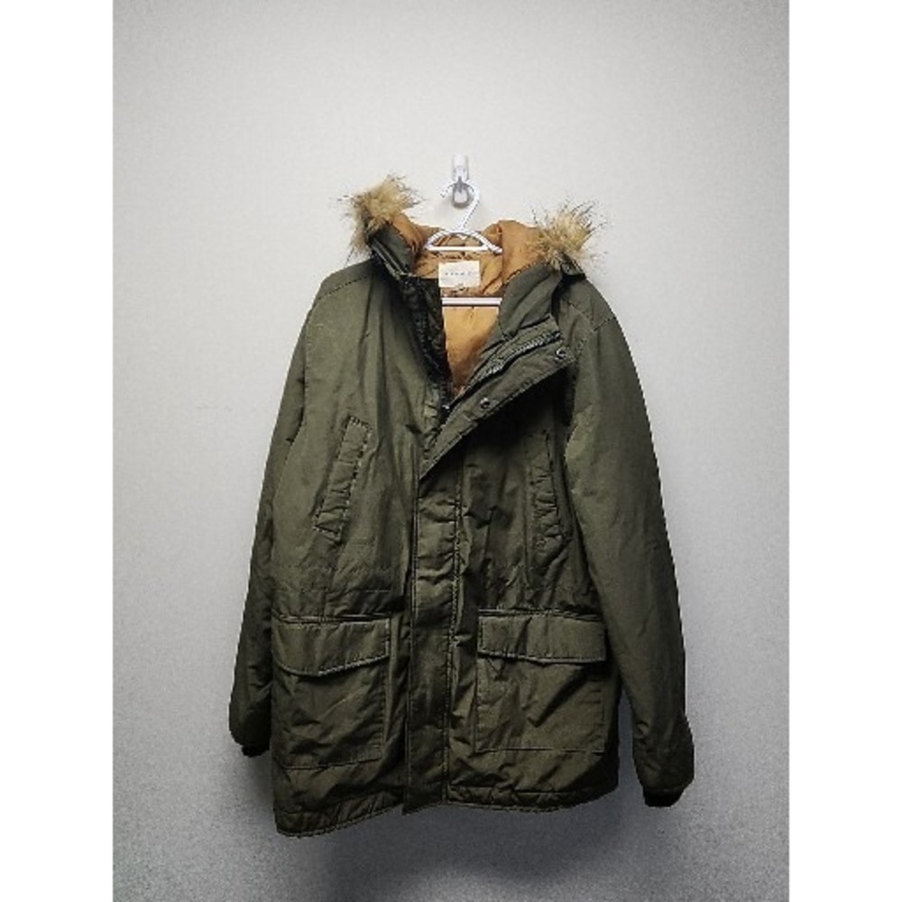 AEROPOSTALE Faux Fur-Trimmed Hooded Parka Jacket Women's Size L Green Excellent